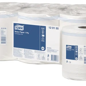 Tork 120155 White 1-Ply Basic Centrefeed Wiping Paper - Case of 6 x 300m