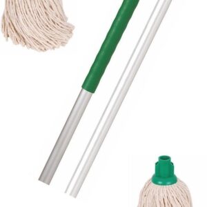 125cm Aluminium Mop Pole Complete With 2 Exel 200gm Mop Heads - Green