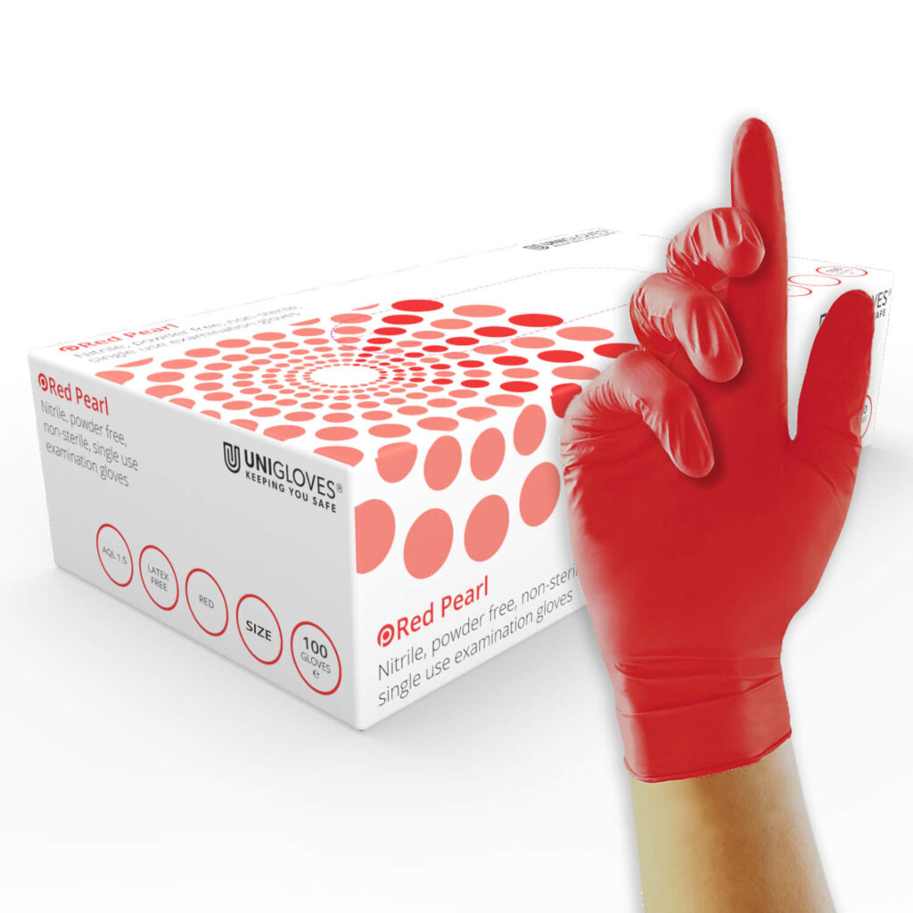 PEARL Red Powder Free Nitrile Examination Gloves - Box of 100 Large