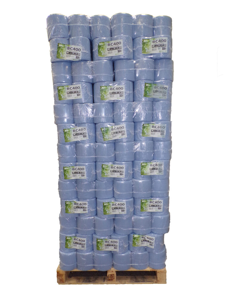 Budget 2-Ply Blue Centrefeed Rolls - Pallet of 91 Cases of 6 Rolls
