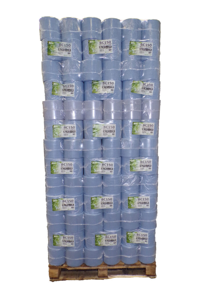 Blue 2-Ply 150m Centrefeed Rolls - Pallet of 91 Cases of 6 Rolls