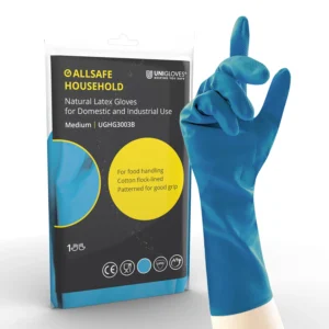 ALLSAFE Household Blue Flock Lined Rubber Gloves - 1 Pair of Medium