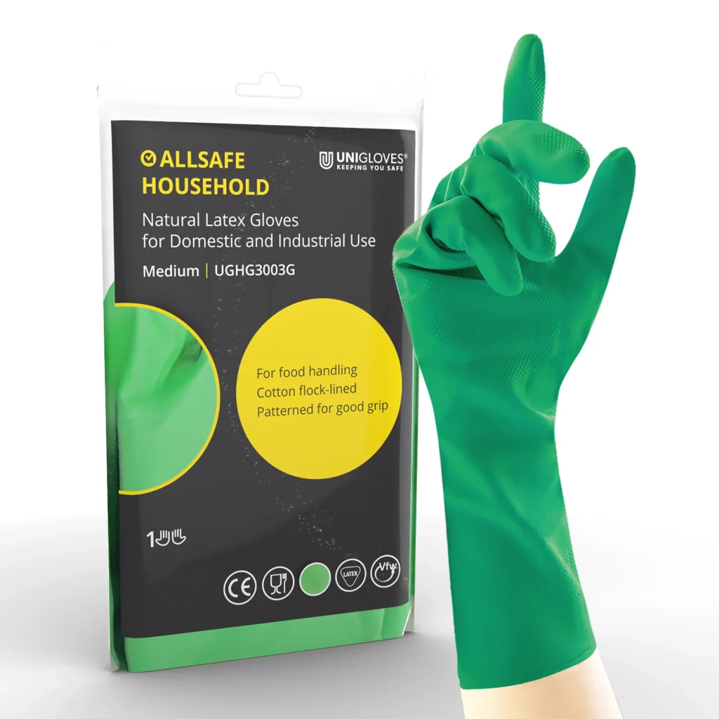 ALLSAFE Household Green Flock Lined Rubber Gloves - 1 Pair of Ex-Large