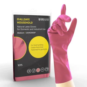 ALLSAFE Household Pink Flock Lined Rubber Gloves - 1 Pair of Medium