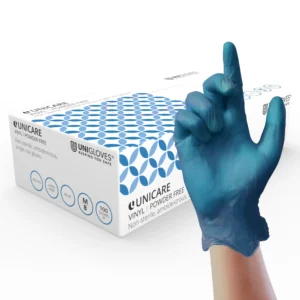 UNICARE Blue Powder Free Vinyl Gloves - Box of 100 Large