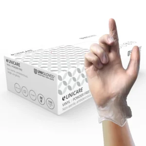 UNICARE Clear Powder Free Vinyl Gloves - Box of 100 Medium