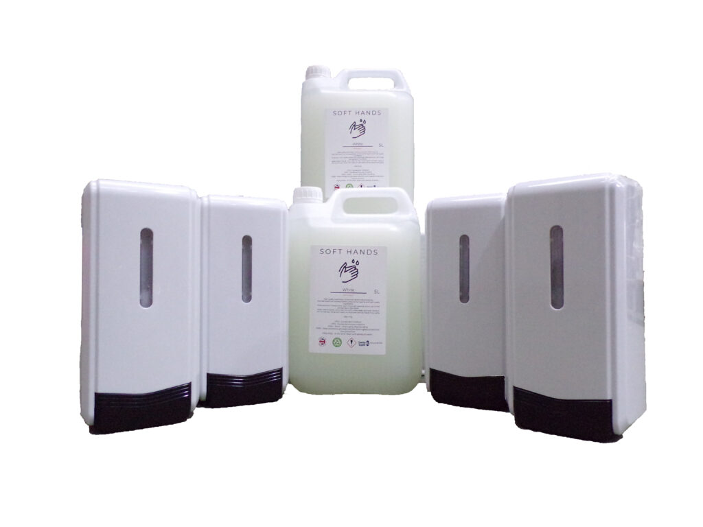 4 x Bulk Fill Liquid Soap Dispensers & 2 x 5 Litres Antibac Hand Soap