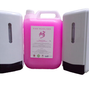 2 x Bulk Fill Liquid Soap Dispensers & 1 x 5 Litres Pink Pearl Antibacterial Hand Soap