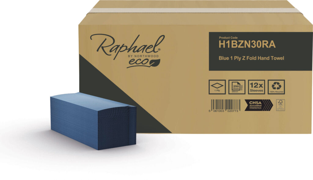 Raphael 1-Ply Blue Recycled Z-Fold Hand Towels - Case of 3000
