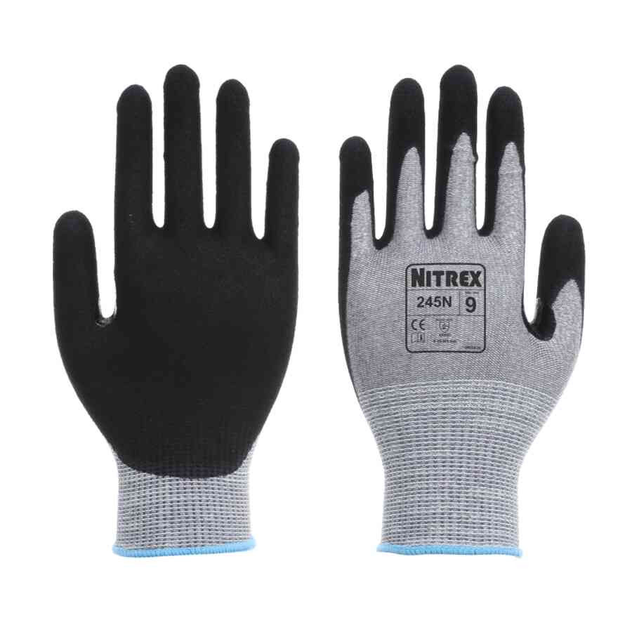 Black & Grey Light Duty Cut Level 5 Sandy Nitrile Palm Coated Gloves - 1 Pair of  Large