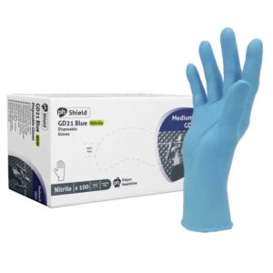 Shield GD21 Blue Nitrile Powder Free Examination Gloves - Box of 100 Large