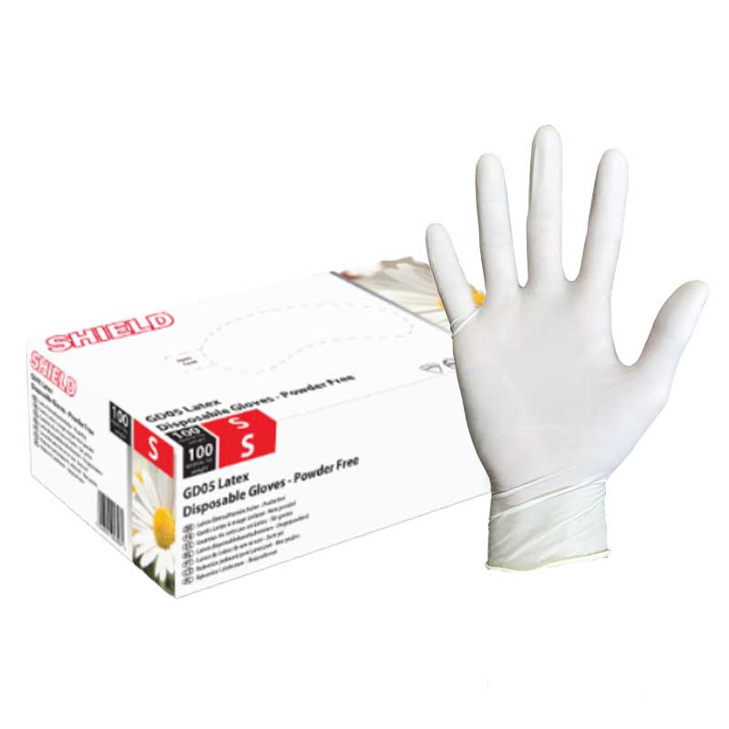 Shield GD05 Natural Powder Free Latex Examination Gloves - Box of 100 Large