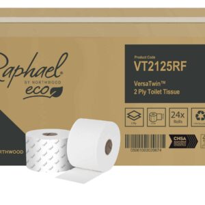 Raphael VersaTwin 2-Ply White Recycled Toilet Rolls - Case of 24 x 125m
