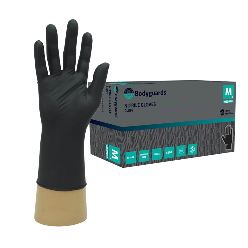 Bodyguards GL897 Black Powder Free Nitrile Gloves - Box of 100 Extra Large