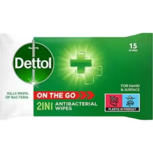 Dettol On The Go Antibacterial Hand & Surface Wipes - Pack of 15
