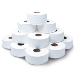 White 3" Mini Jumbo 2-Ply Toilet Rolls - Case of 12 x 200m