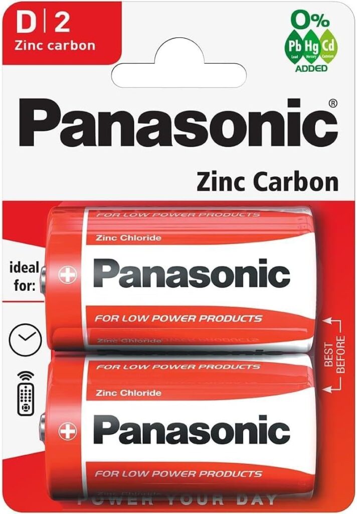 Panasonic D Zinc Carbon Batteries - Pack of 2