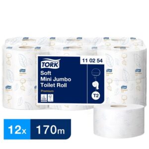 Tork 110254 Soft Mini Jumbo 2-Ply Toilet Roll - 12 x 170m