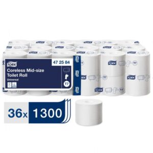 Tork 472584 Coreless Mid-Size 1-Ply White Toilet Tissue Roll - Case of 36