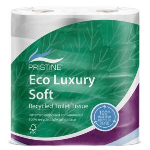 Pristine Eco Luxury 2-Ply Recycled White Soft Toilet Roll - Case of 40
