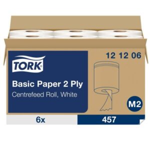 Tork 121206 White 2-Ply Basic Centrefeed Wiping Paper - Case of 6 x 160m