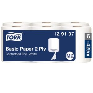 Tork 129107 Basic 2-Ply White Centrefeed Wiping Paper- Case of 6 x 150m