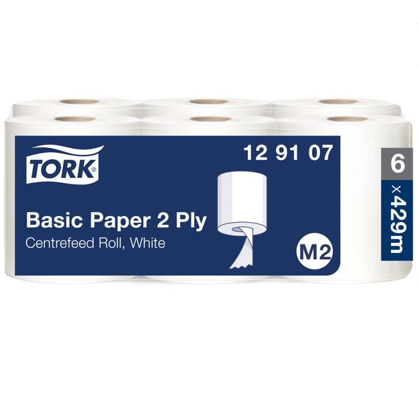 Tork 129107 Basic 2-Ply White Centrefeed Wiping Paper- Case of 6 x 150m