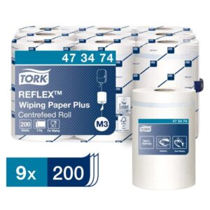 Tork 473474 White 2-Ply Reflex Wiping Paper Plus - Case of 9 x 67 Metres