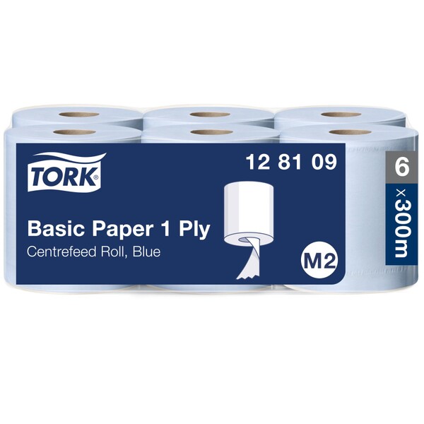Tork 128109 Blue 1-Ply Basic Centrefeed Rolls - Case of 6 x 300m