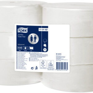 Tork 110162 Advanced 1-Ply Jumbo White Toilet Roll - Case of 6 x 500m