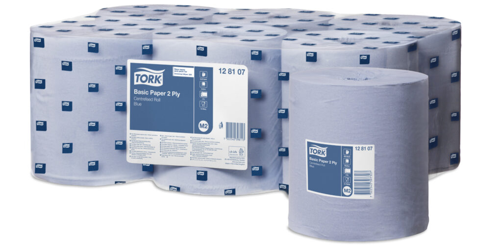 Tork 128107 Blue 2-Ply Basic Centrefeed Rolls - Case of 6 x 150m